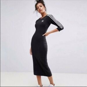 Adidas Originals | Black Three Stripe Knit Midi Bodycon Dress , SZ XS , NEW